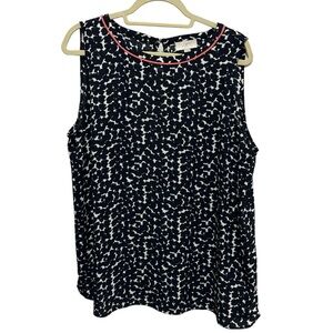 LOFT Navy and White Sleeveless Blouse